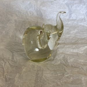 Vintage Clear Blown Glass Elephant Paperweight Lucky Trunk Up Figurine